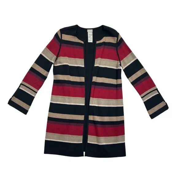 Chico's Sweaters Chicos Cardigan Womens Medium Black Tan Red